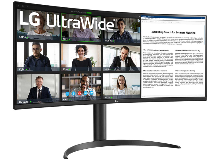 LG UltraWide Computer Monitor 34-Inch Curved WQHD 100Hz HDR10 with USB-C in Black - 34WR55QK-B