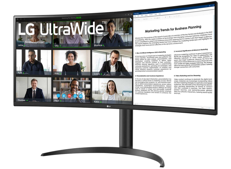 LG UltraWide Computer Monitor 34-Inch Curved WQHD 100Hz HDR10 with USB-C in Black - 34WR55QK-B