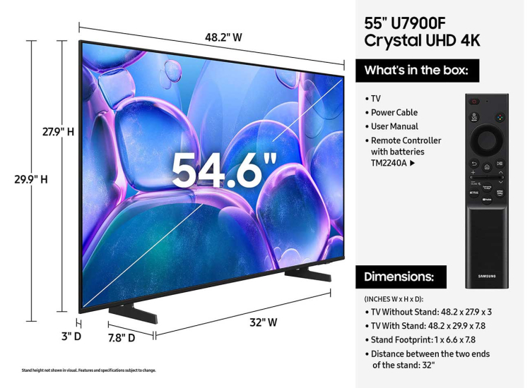 Samsung Crystal UHD U7900F 55-Inch 4K Smart TV in Black - UN55U7900FFXZA