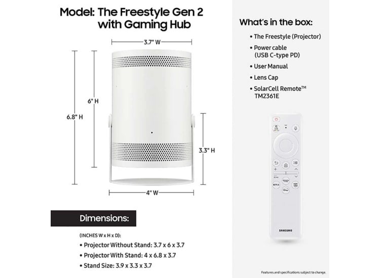 Samsung The Freestyle 2nd Gen Portable Full HD Smart Projector White (2023) - SP-LFF3CLAXXZA