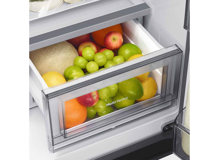 Samsung Bespoke 22 Cu. Ft. Counter Depth 4-Door French Door Refrigerator 36-Inch Wide with Zero Clearance Fit & Food Showcase Door in White Glass - RM80F22WEWAA