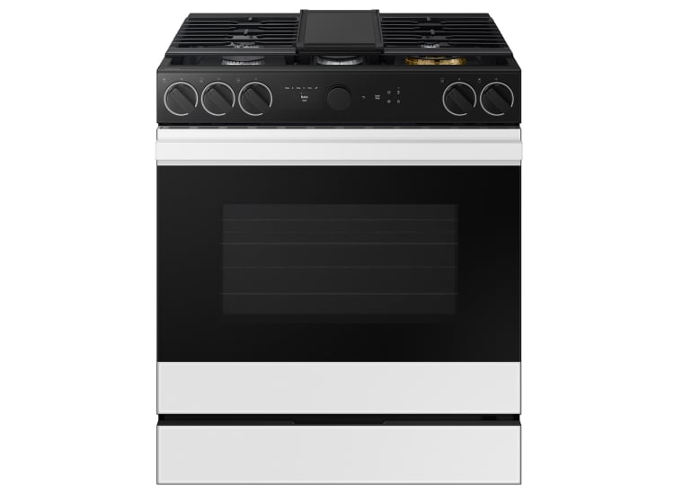 Samsung White Glass BESPOKE 4-Door French Door Refrigerator & Gas Range Package - SAMAPACK20