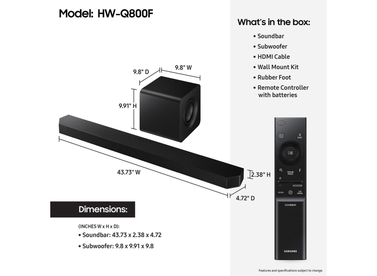 Samsung Q Series Soundbar 5.1.2 Channel with Subwoofer - HW-Q800F/ZA