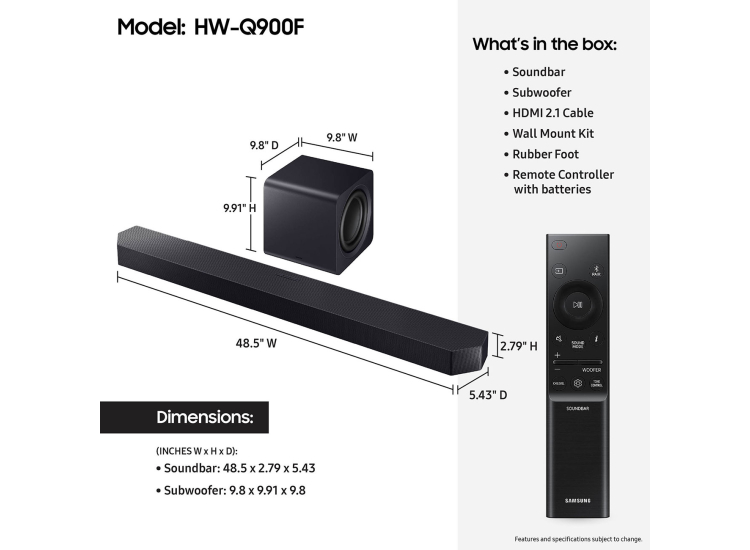 Samsung Q Series Soundbar 7.1.2 Channel with Subwoofer - HW-Q900F/ZA