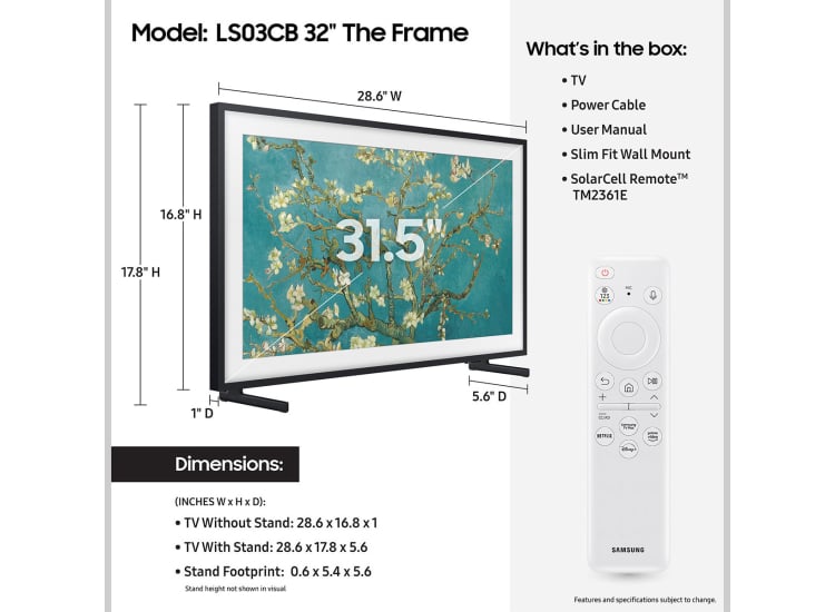 Samsung 32" LS03CB The Frame QLED FHD TV (2023) - QN32LS03C