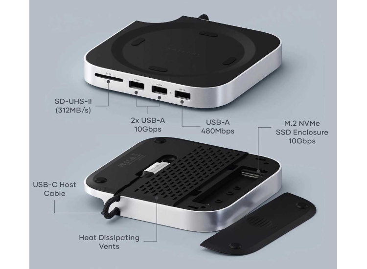 Satechi Mac Mini M4 Stand & Hub with SSD Enclosure - ST-GNMMES