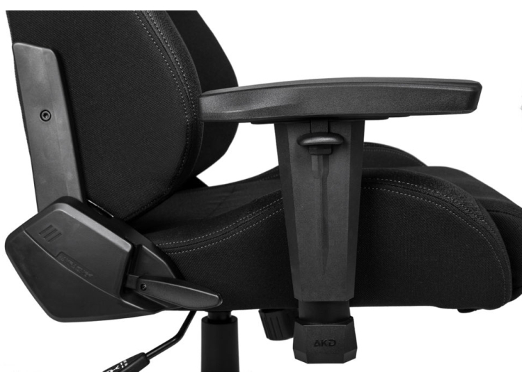 Technical blueprint of AKRACING chair with dimensions and logo.