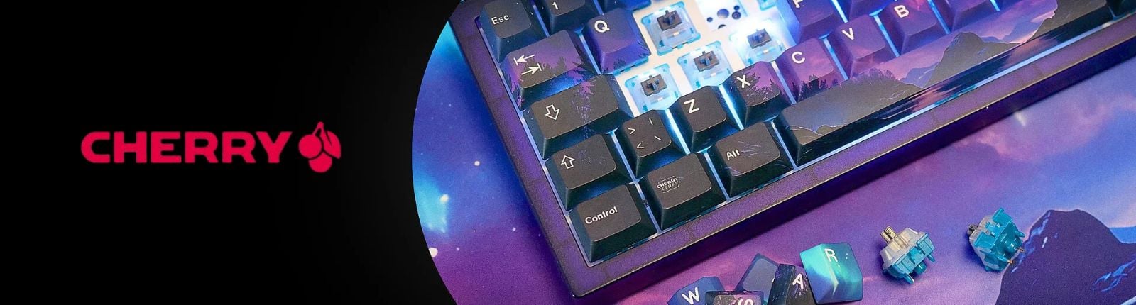 A lit keyboard with some keycaps removed