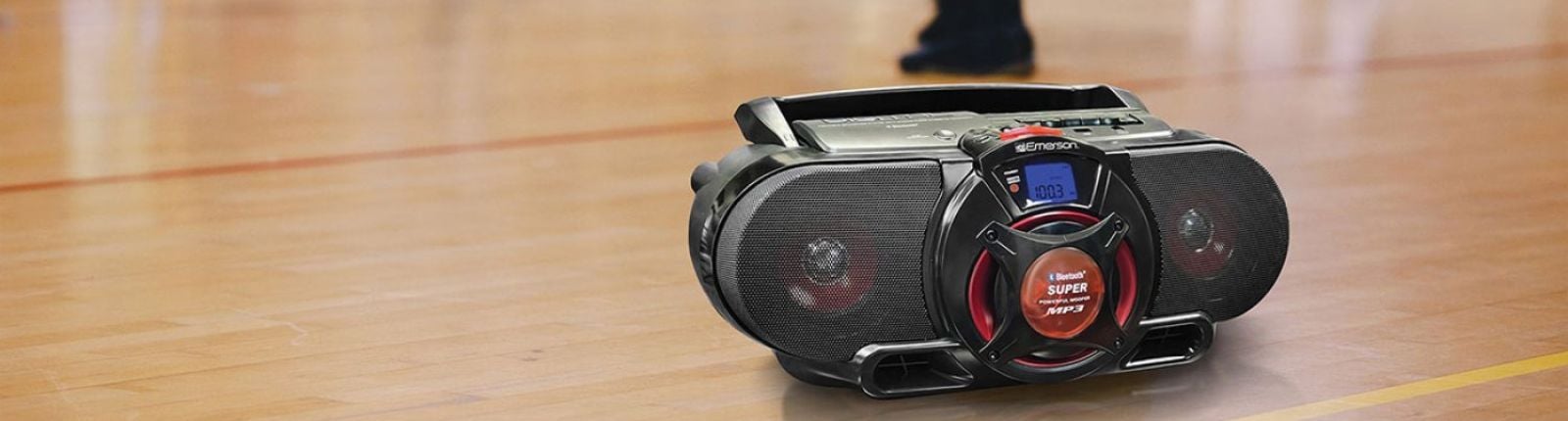 Emerson boombox on a floor