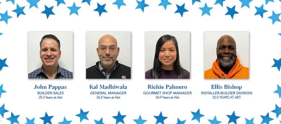 A star-spangled banner with images of our four 2025 employees of the year: John Pappas, Kal Madhiwala, Richie Palmero, and Ellis Bishop