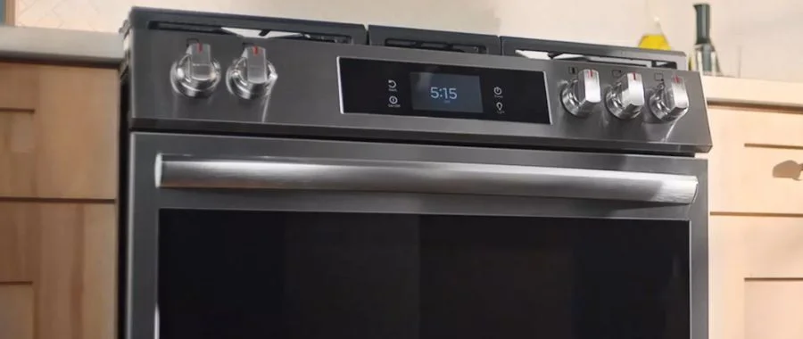 A close-up of the Frigidaire Gallery range in a modern kitchen.