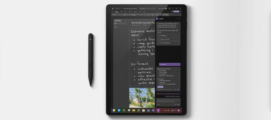 A Microsoft Surface Pro 2-in-1 device with scrawled notes across the screen