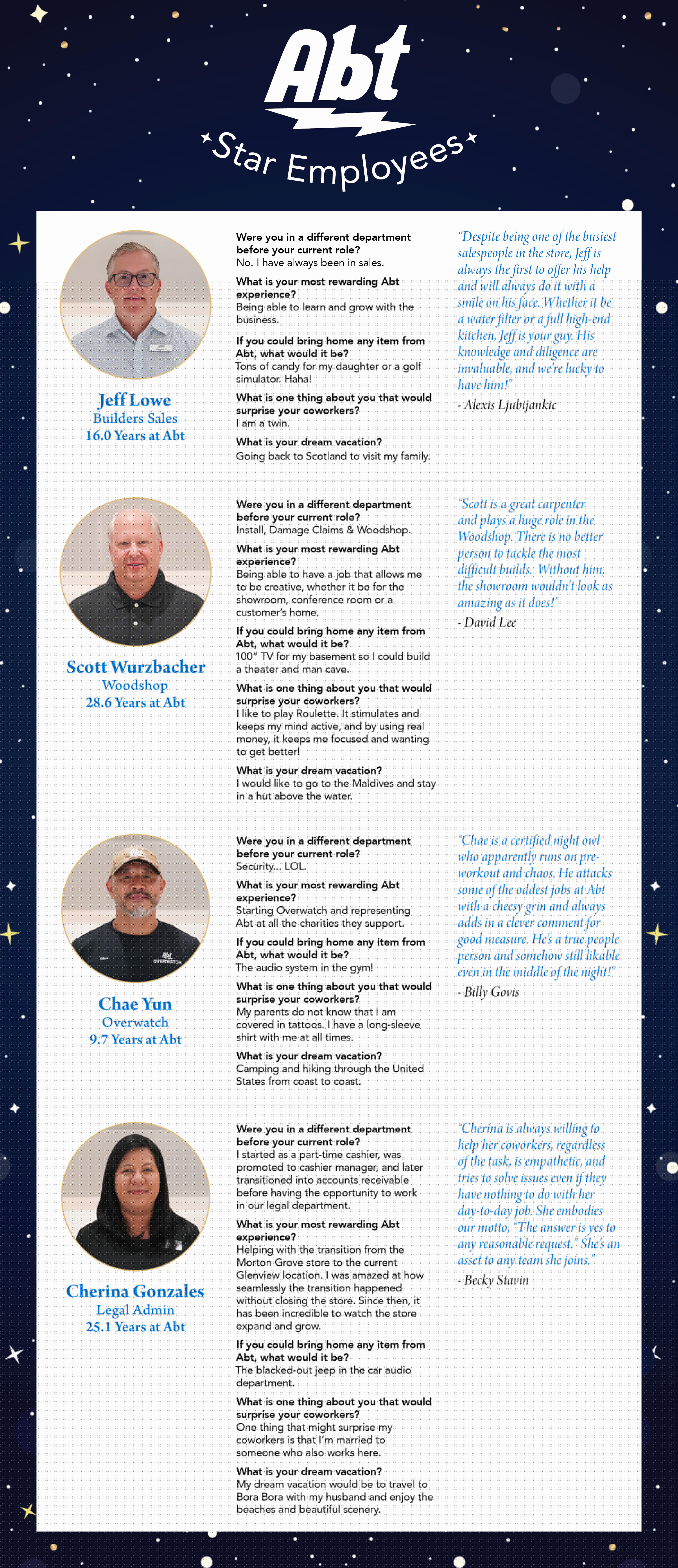 The Star Employee flyer for Fall of 2025 for Jeff Lowe, Scott Wurzbacher, Chae Yun and Cherina Gonzalez