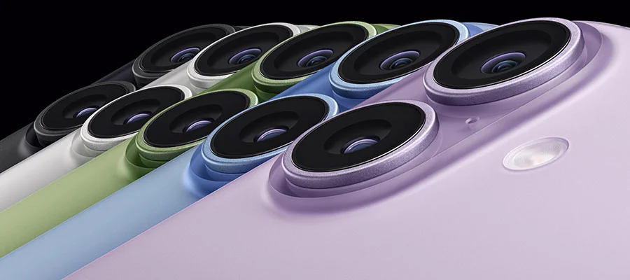 Rear view of iPhone 17 in 5 colors showing off the rear camera.