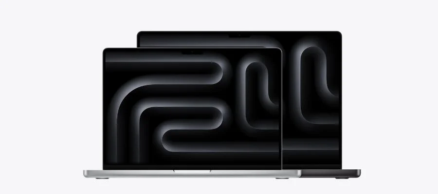 MacBooks featuring M5 chips in space black and silver.