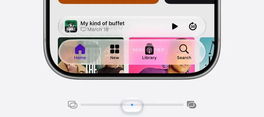 Graphic of an iPhone with a toggle slider for Liquid Glass.