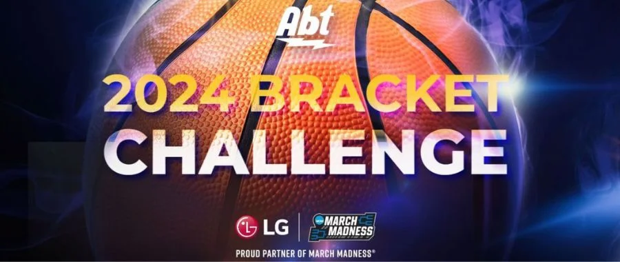 An image of a basketball with the words "2024 Bracket Challenge: LG | Partner of March Madness over the top