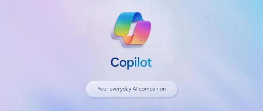 Microsoft Copilot Icon against a pastel background. The text below reads 'Your everyday AI companion'