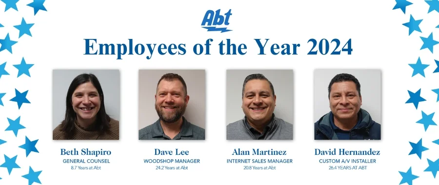 An Abt Employees of the Year 2024 graphic with photos of the four employees and their names, positions and time served at Abt