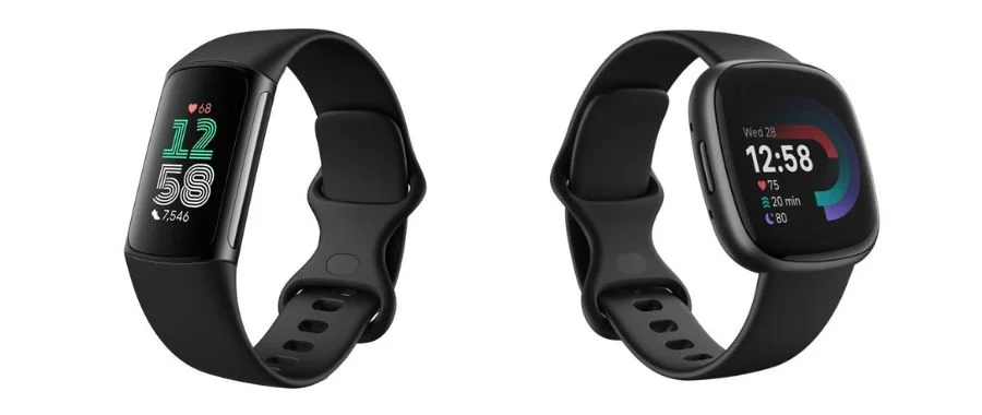 The Fitbit Charge 6 next to the Versa 4.
