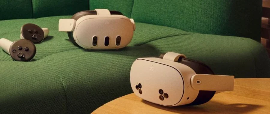 The meta quest 3 and meta quest 3S in a living room on a sofa and table