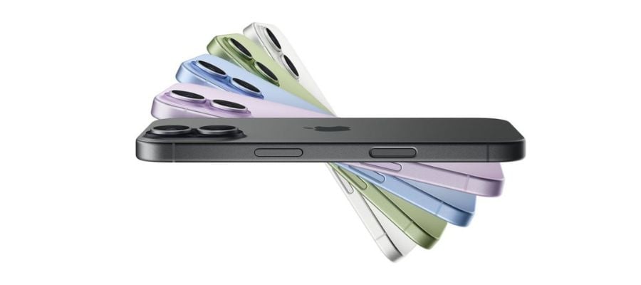 The collection of iPhone 17 colors angled around each other.
