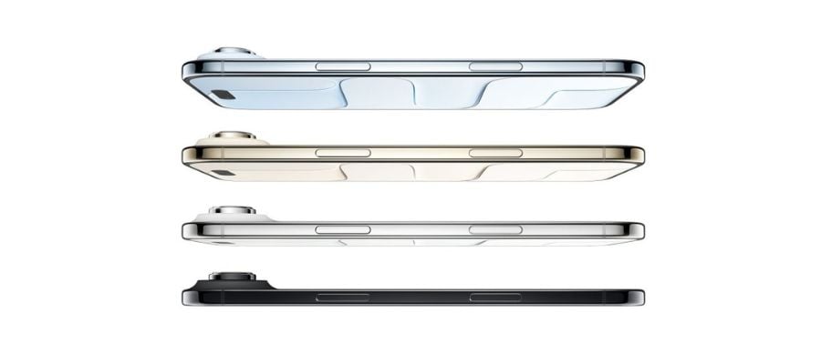 All four colors of iPhone Air, floating above each other