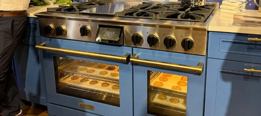 The 48-inch BlueStar dual-fuel range in Brilliant Blue at KBIS 2026