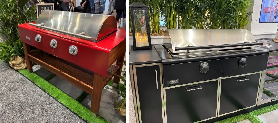 The Rockwell Social Grill in Crimson beside a built-in Black Rockwell Social Grill