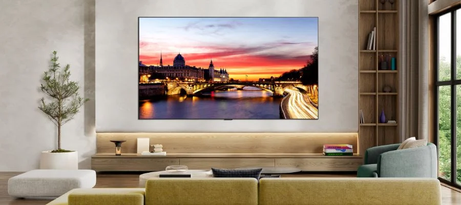 LG C6 TV mounted a wall in a modern living room.