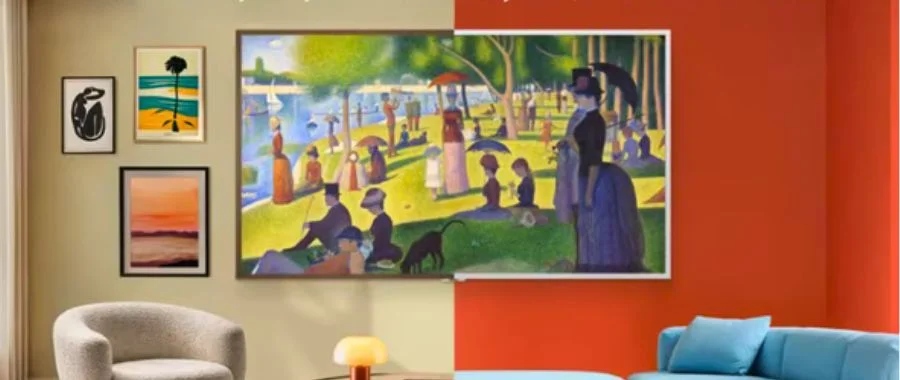 The LG Gallery TV displaying A Sunday Afternoon on the Island of La Grande Jatte by Georges Seurat.