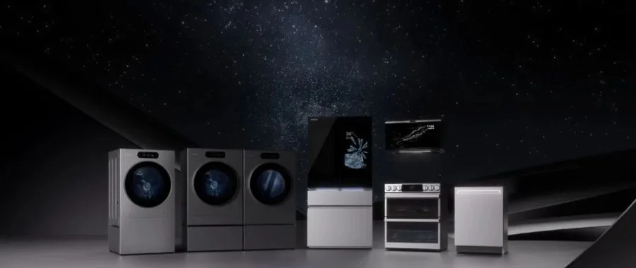 A starry background with LG signature appliances at the foreground