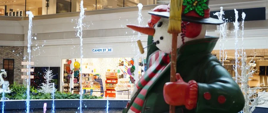 A side-angle shot of Frosty the Snowman in Abt’s atrium.