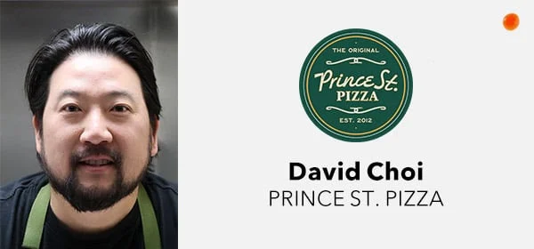 Headshot of David Choi next to Prince St. Pizza logo