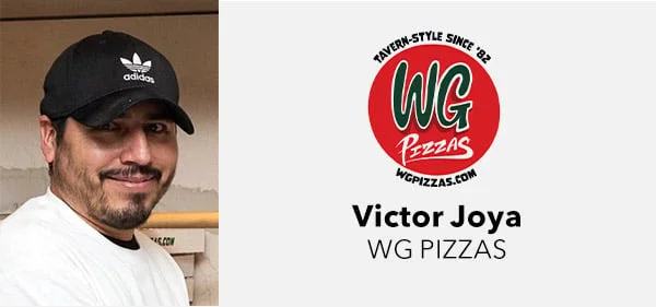 Headshot of Victor Joya next to WG Pizzas logo