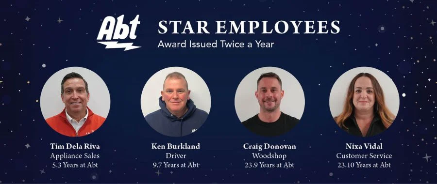 Four images of Abt employees against a starry background: Tim Dela Riva, Ken Burkland, Craig Donovan, and Nixa Vidal