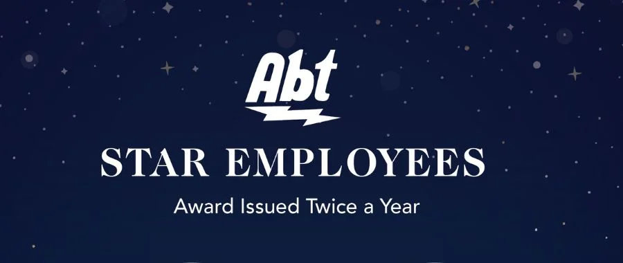 Abt Star Employee banner against a dark blue sky flecked with stars. The banner says that the award is issued twice a year.