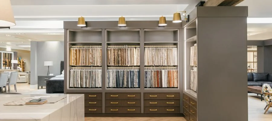 The Design Desk's collection of hundreds of fabrics on display.