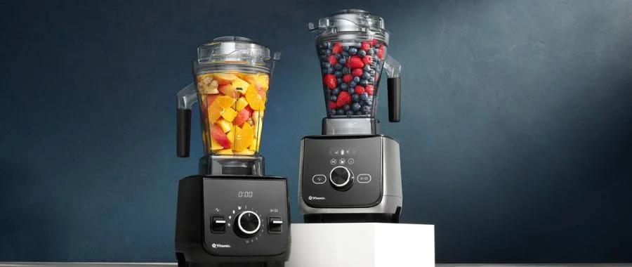 The Vitamix Ascent X2 vs X4 beside each other; both are filled with fruit
