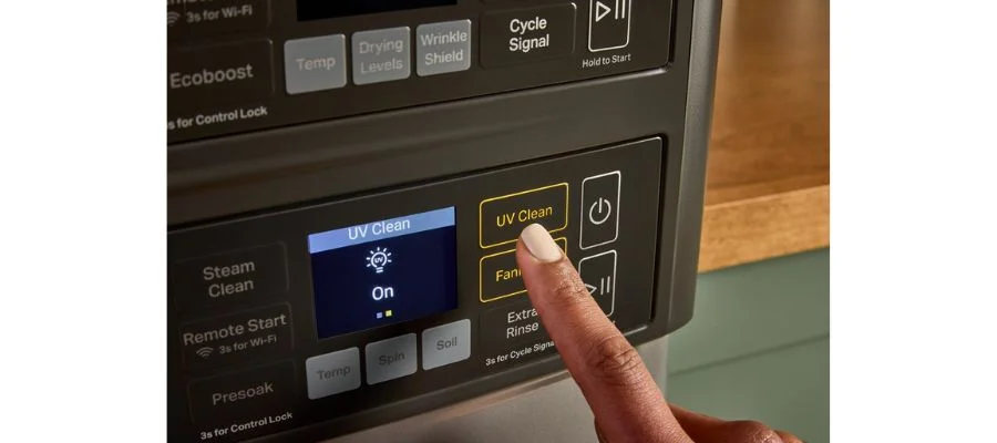 Closeup of control panel on the new Whirlpool laundry tower.