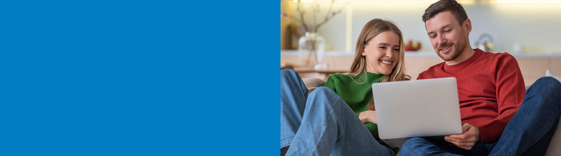 Couple happily browsing on computer