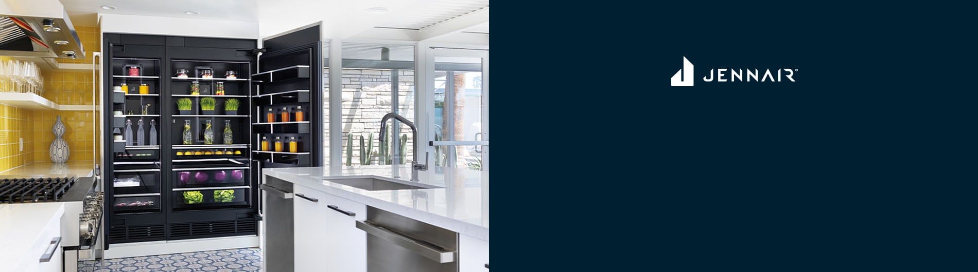 Refrigerator open in modern kitchen