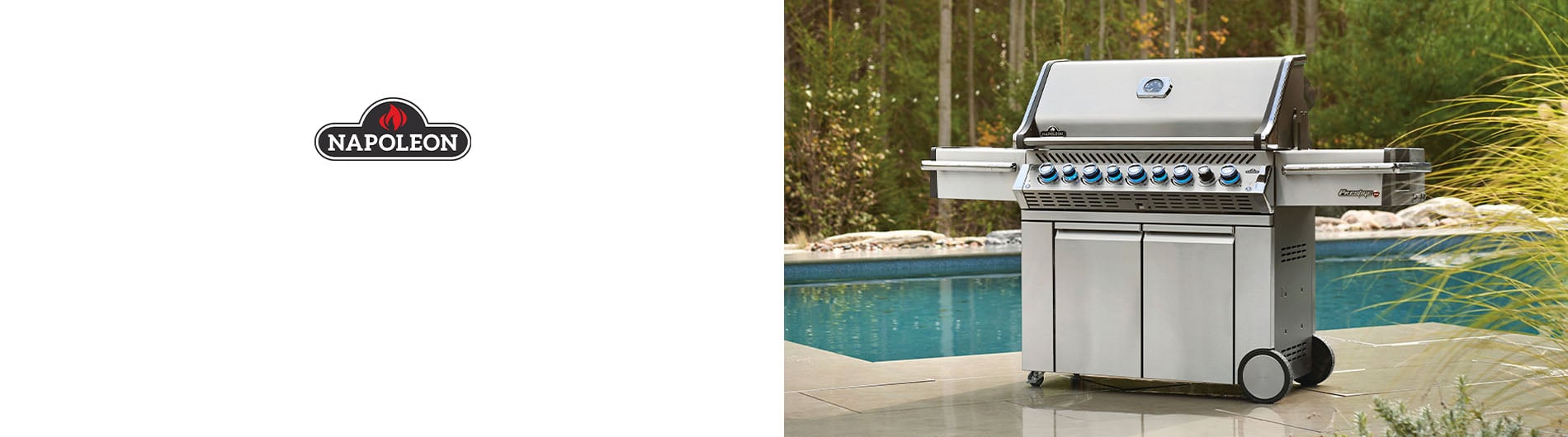 Grill near a pool on the patio