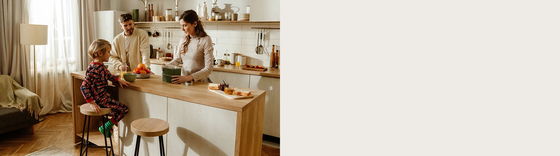 Family enjoying time in kitchen