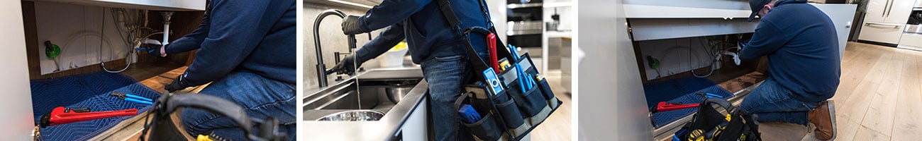 Plumbing services technician repairing appliances