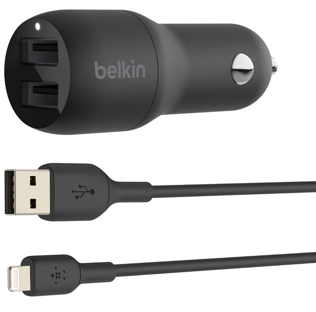 Belkin BoostCharge 24W Dual USB-A Car Charger + USB-A To Lightning Cable