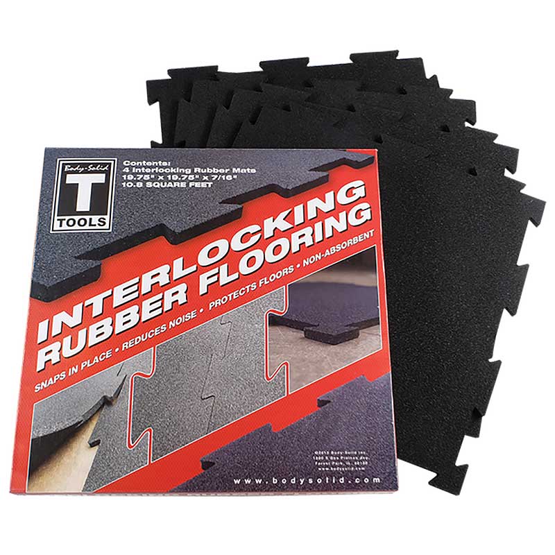 Body-Solid Interlocking Rubber Gym Floor Tiles, 4 Pack (3953)