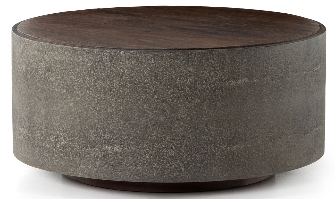 Dieter Rustic Modern Grey Faux Shagreen Wood Round Coffee Table