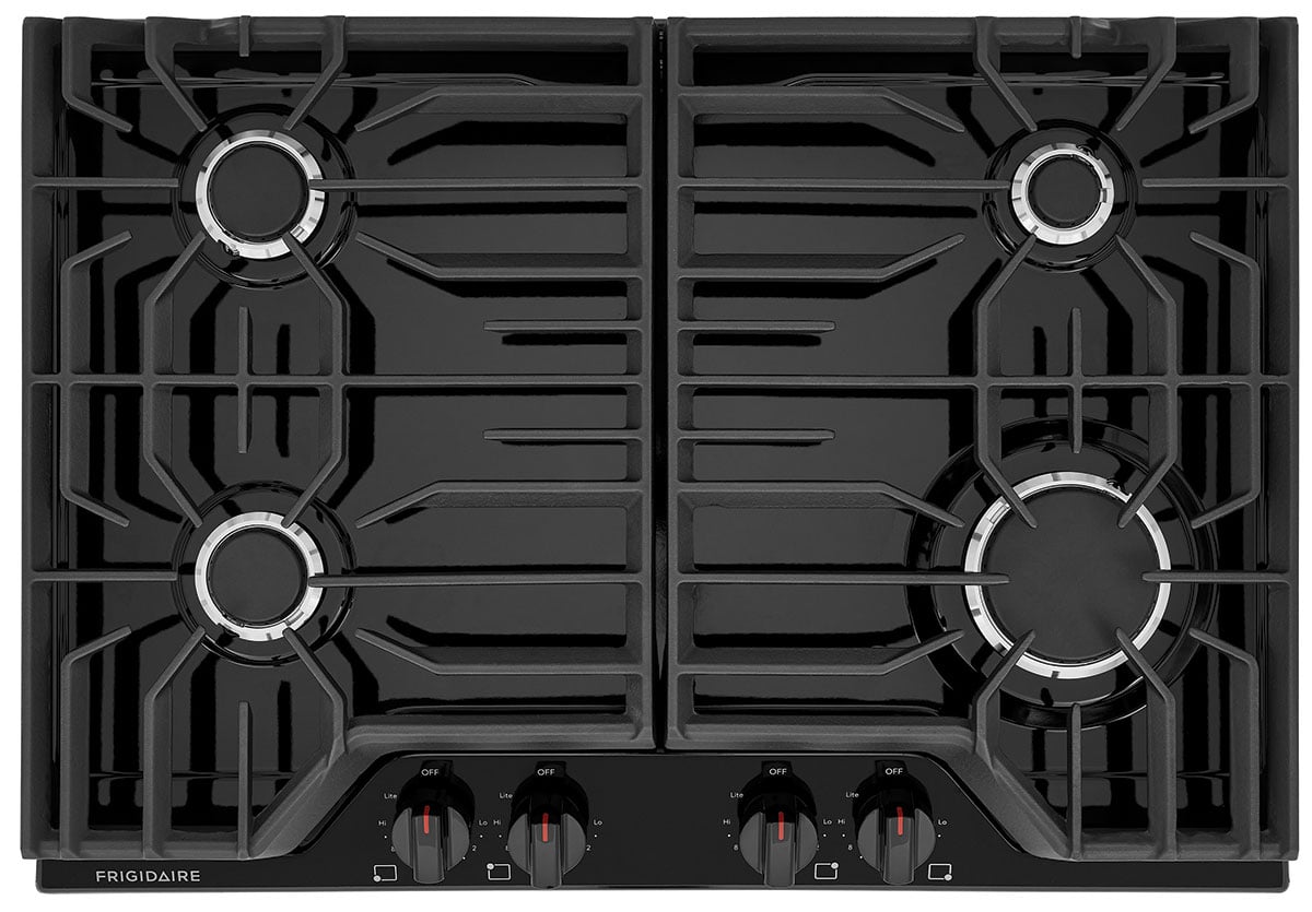 Frigidaire FCCG3027AB 30 inch Gas Cooktop with 4 Sealed Burners, Continuous Edge-to-Edge Grates (Black)