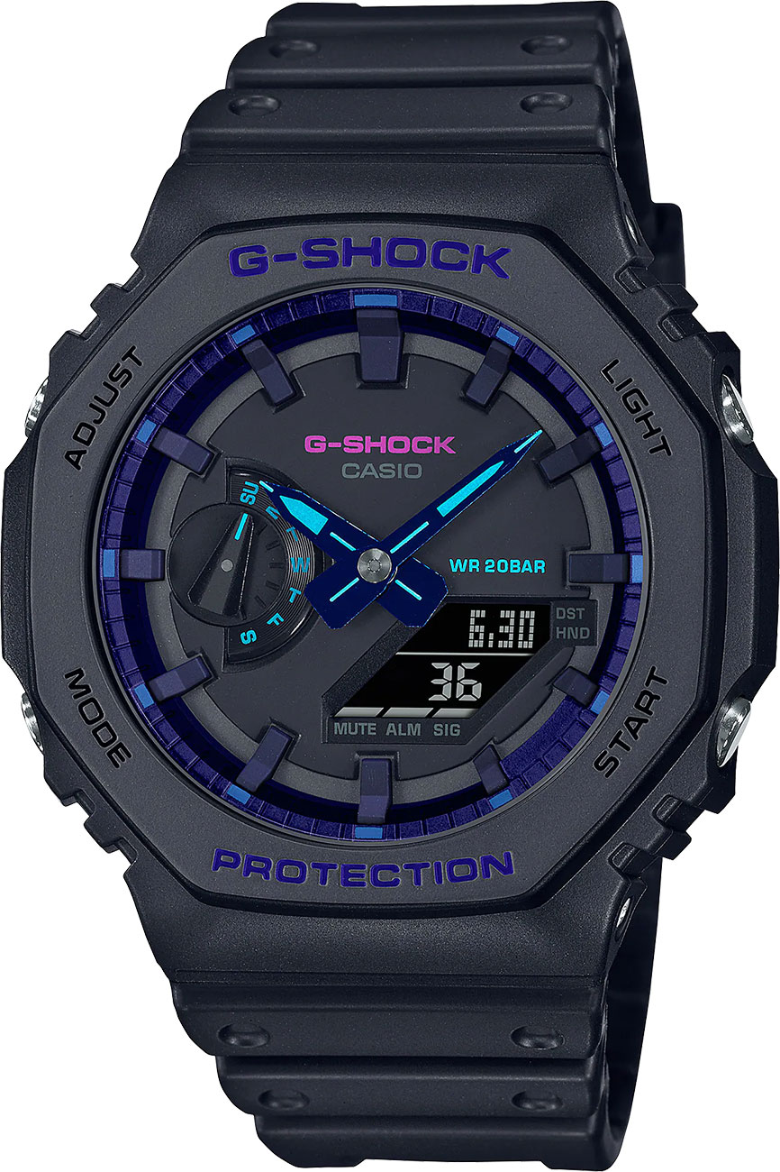 G-Shock Analog-Digital GA-2100 Series Black w BlueViolet Accents Carbon Core Watch 454mm 99$